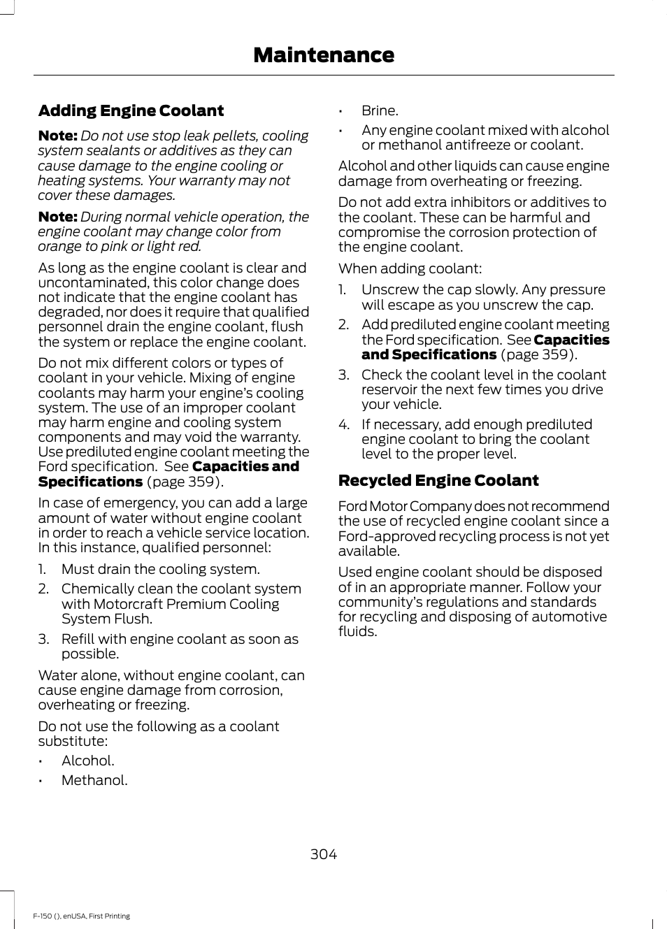 Maintenance | FORD 2015 F-150 User Manual | Page 307 / 549