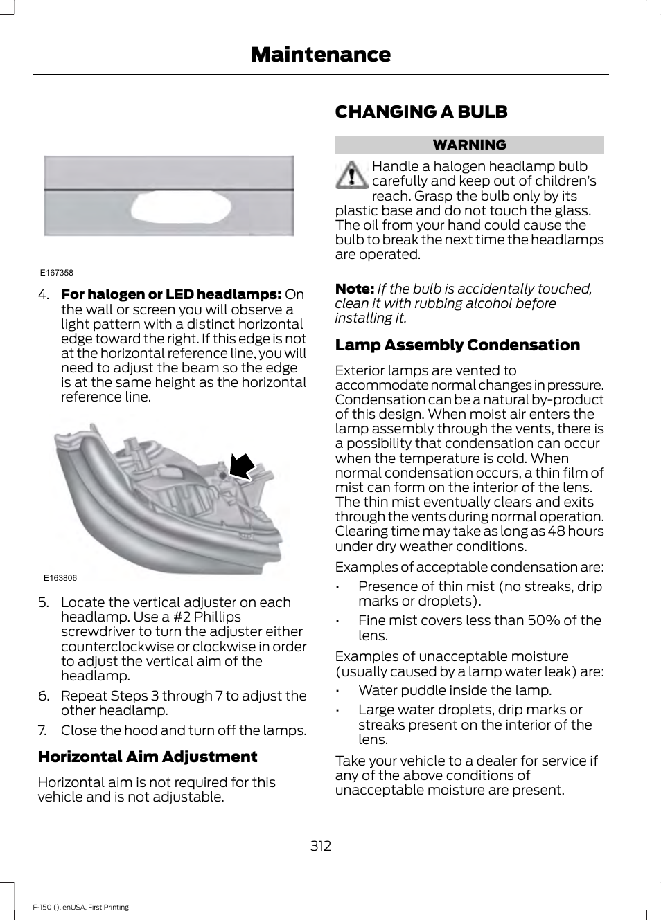 Changing a bulb, Maintenance | FORD 2015 F-150 User Manual | Page 315 / 549