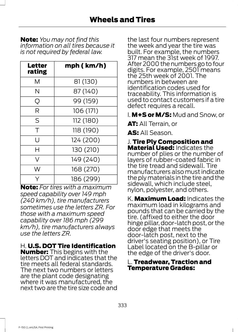 Wheels and tires | FORD 2015 F-150 User Manual | Page 336 / 549