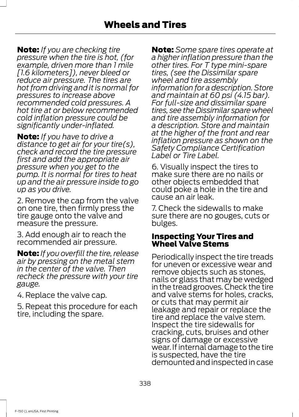 Wheels and tires | FORD 2015 F-150 User Manual | Page 341 / 549