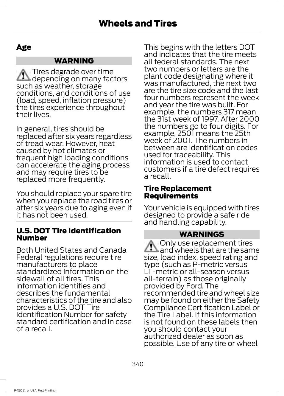 Wheels and tires | FORD 2015 F-150 User Manual | Page 343 / 549