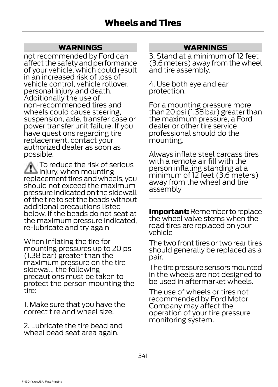 Wheels and tires | FORD 2015 F-150 User Manual | Page 344 / 549