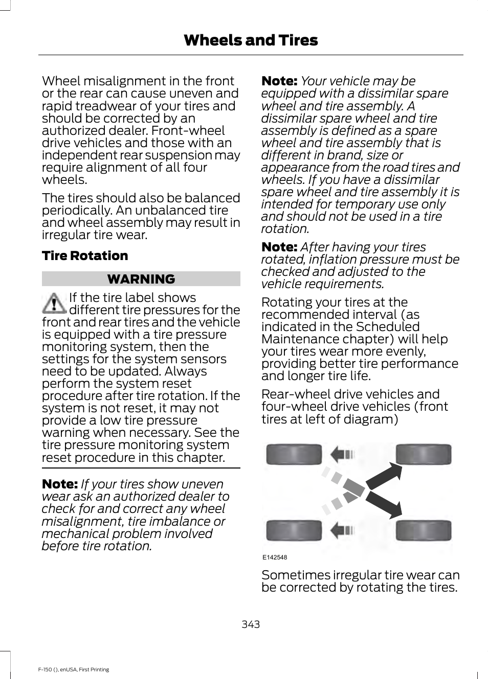 Wheels and tires | FORD 2015 F-150 User Manual | Page 346 / 549