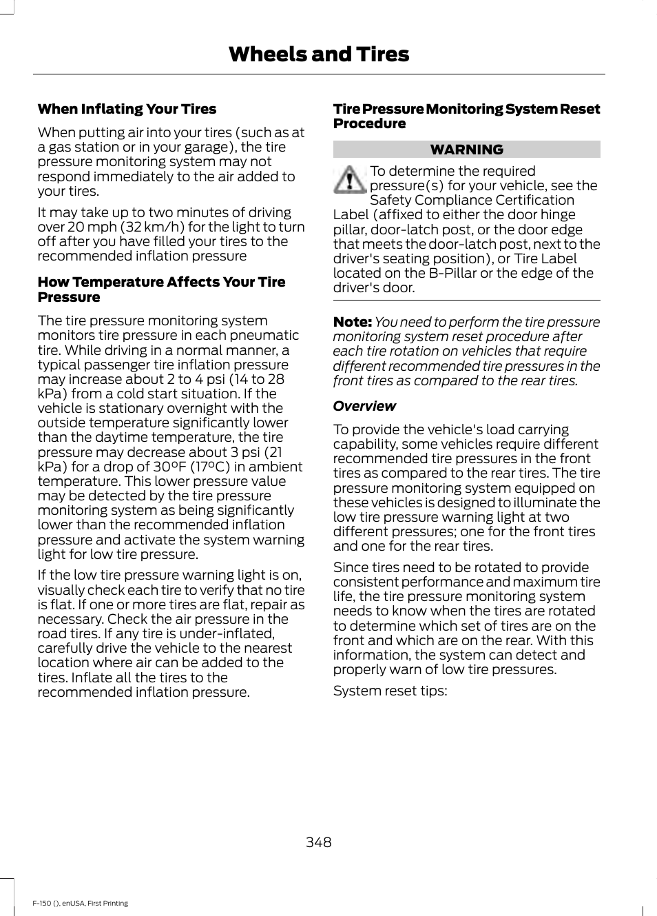 Wheels and tires | FORD 2015 F-150 User Manual | Page 351 / 549