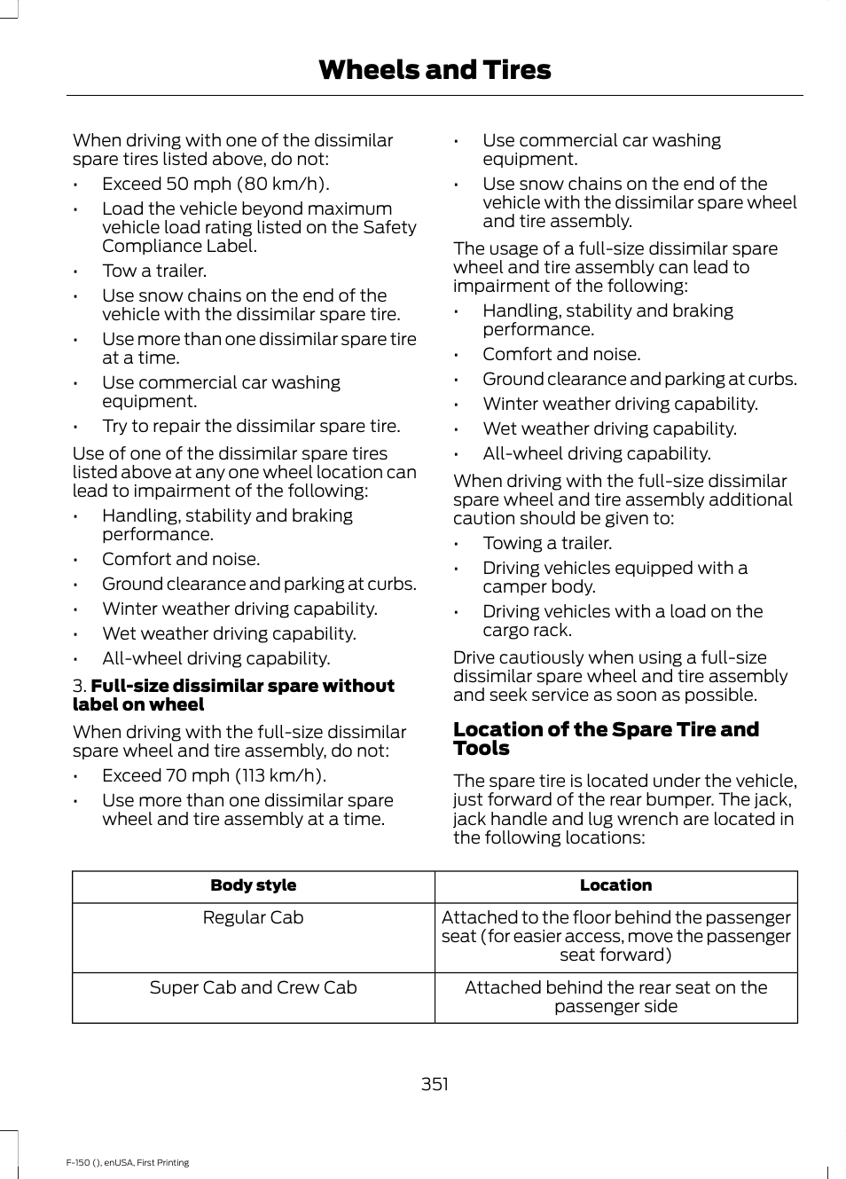 Wheels and tires | FORD 2015 F-150 User Manual | Page 354 / 549