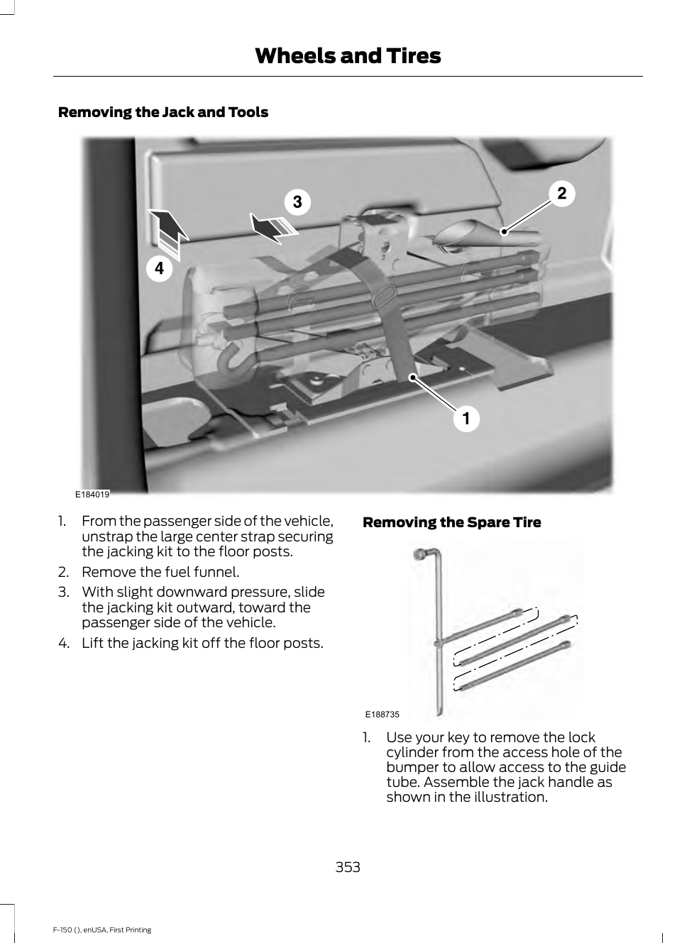 Wheels and tires | FORD 2015 F-150 User Manual | Page 356 / 549