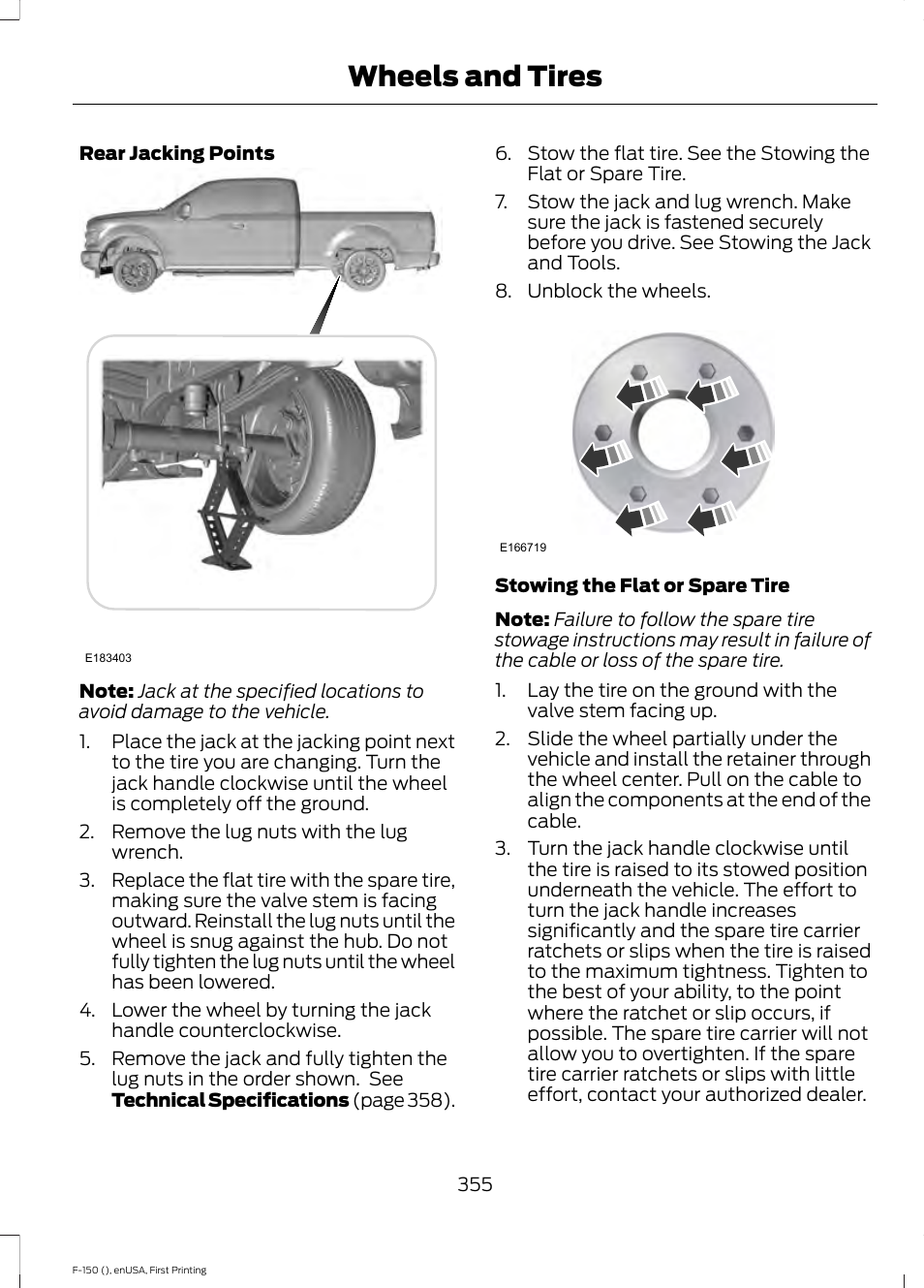 Wheels and tires | FORD 2015 F-150 User Manual | Page 358 / 549