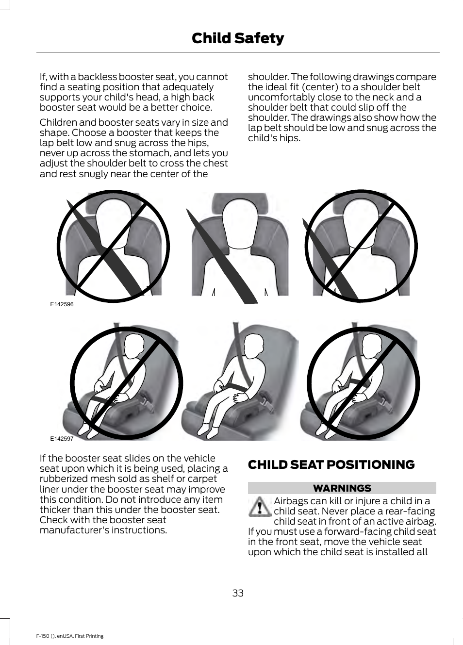 Child seat positioning, Child safety | FORD 2015 F-150 User Manual | Page 36 / 549