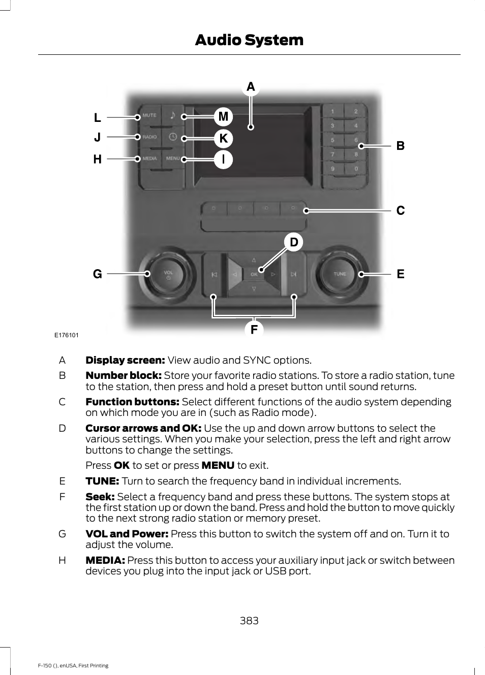 Audio system | FORD 2015 F-150 User Manual | Page 386 / 549