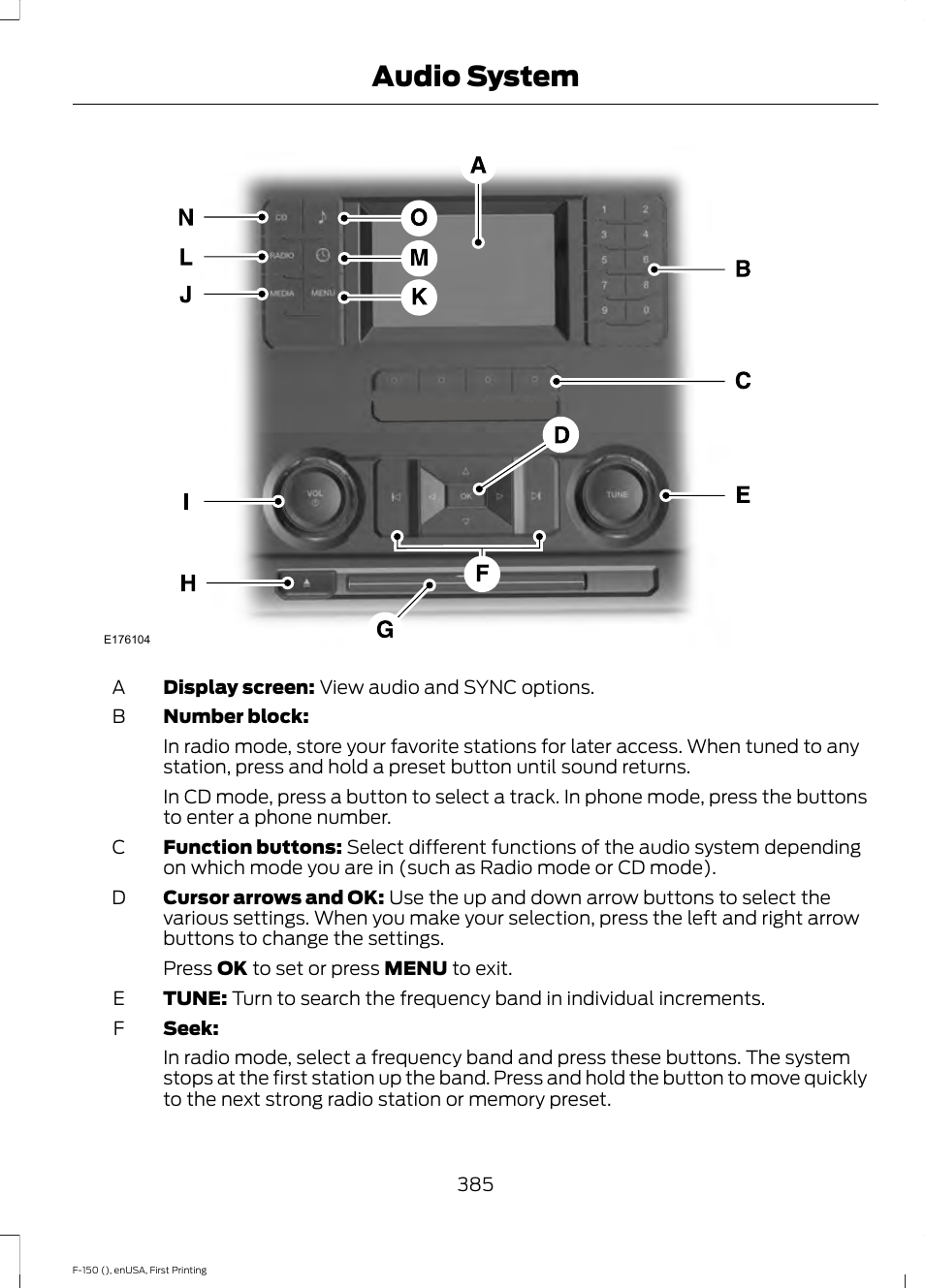 Audio system | FORD 2015 F-150 User Manual | Page 388 / 549