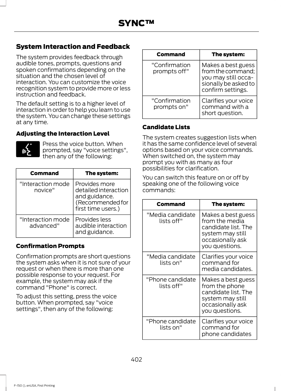Sync | FORD 2015 F-150 User Manual | Page 405 / 549