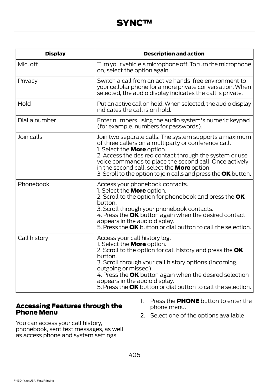 Sync | FORD 2015 F-150 User Manual | Page 409 / 549