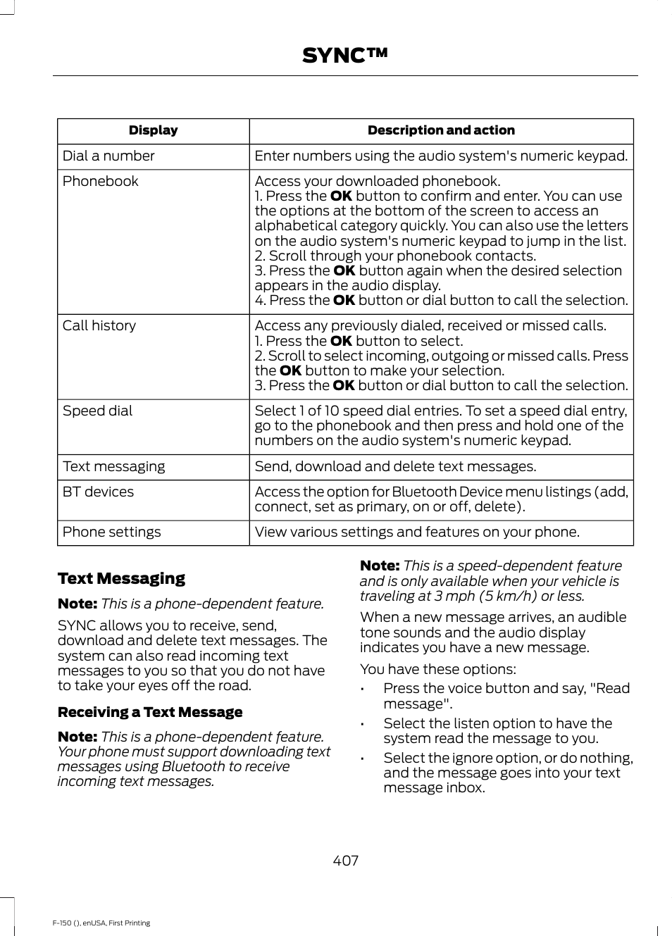 Sync | FORD 2015 F-150 User Manual | Page 410 / 549