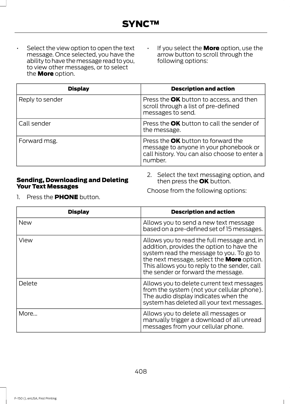 Sync | FORD 2015 F-150 User Manual | Page 411 / 549