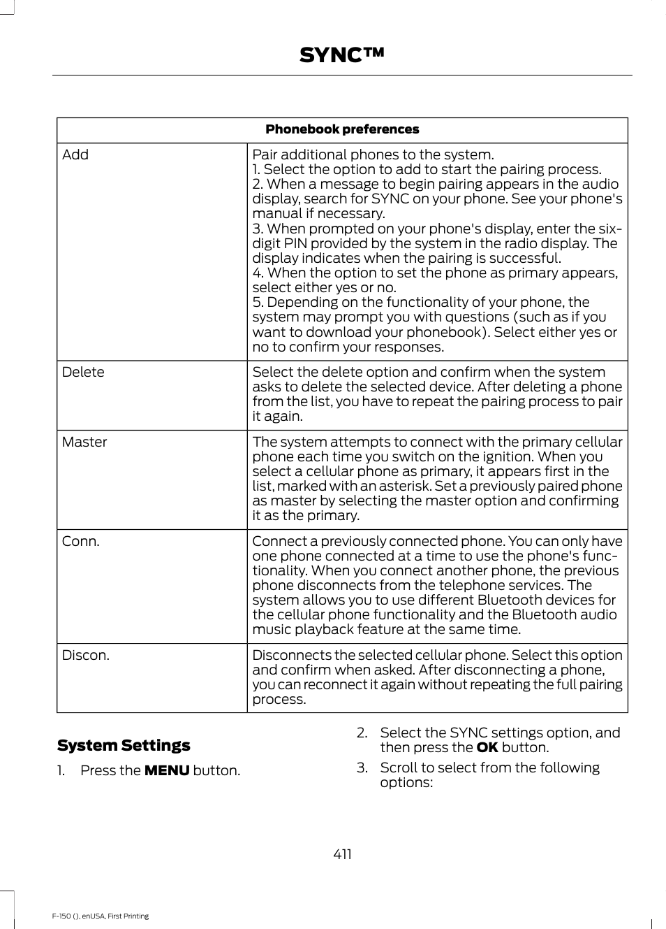 Sync | FORD 2015 F-150 User Manual | Page 414 / 549