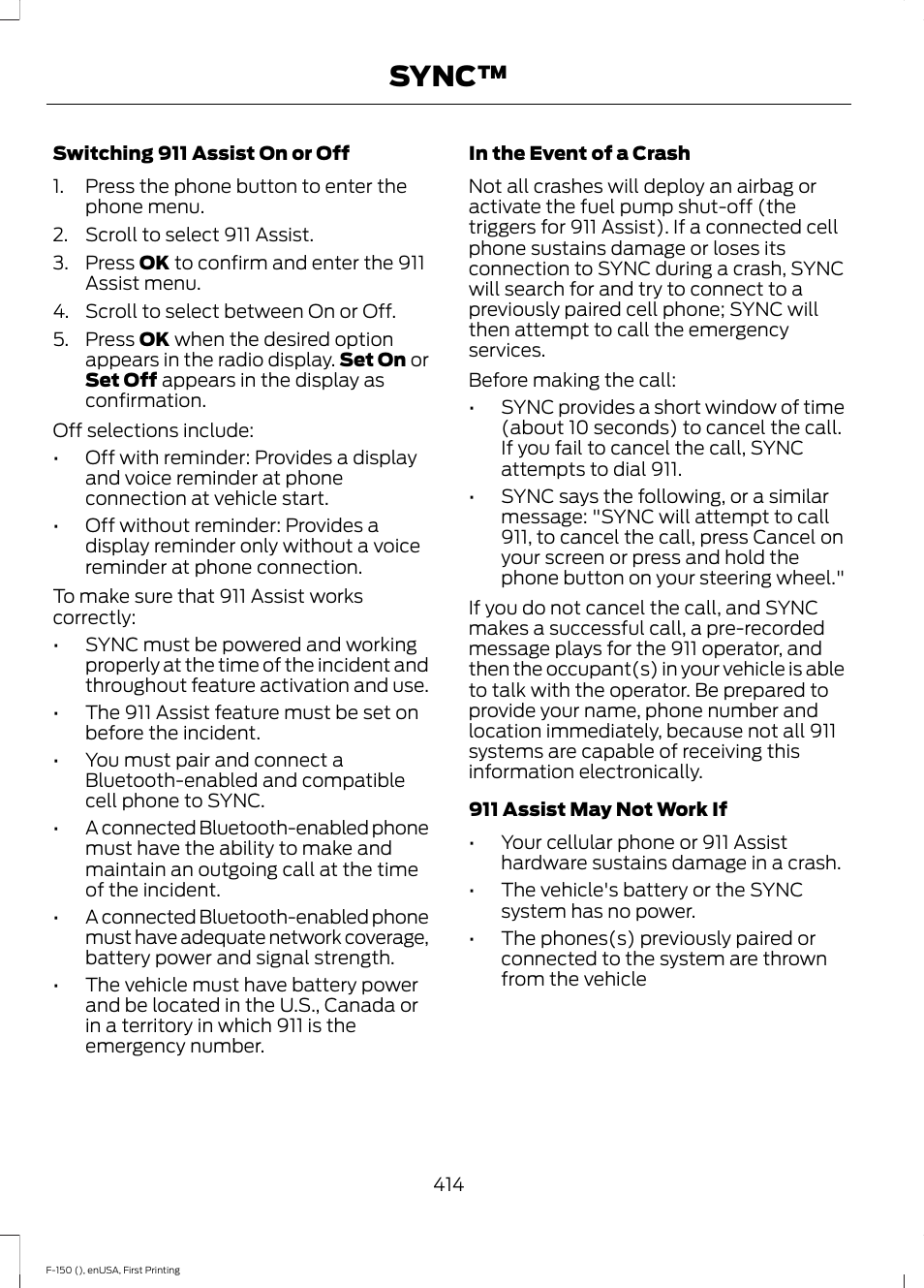 Sync | FORD 2015 F-150 User Manual | Page 417 / 549