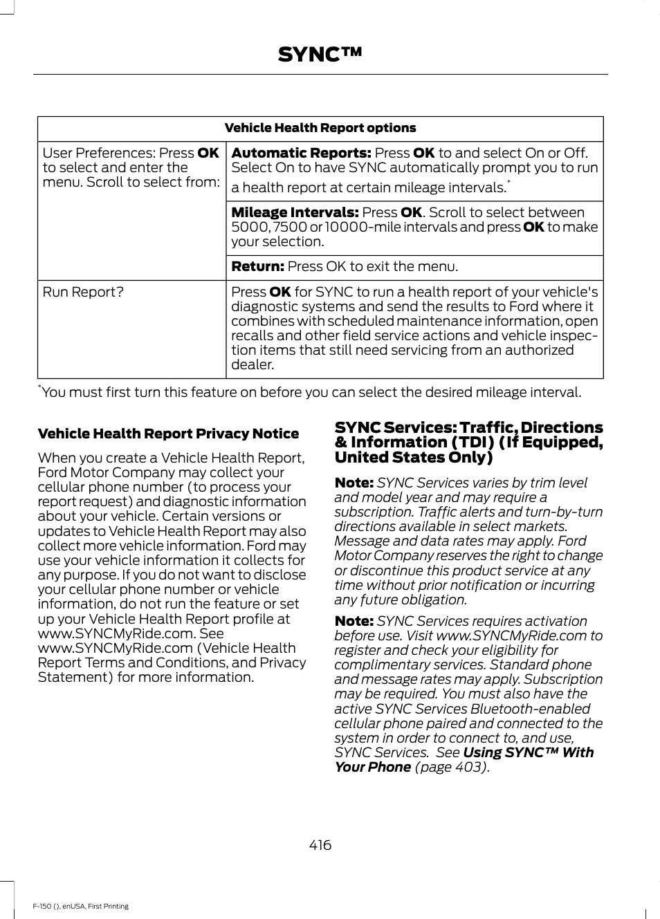 Sync | FORD 2015 F-150 User Manual | Page 419 / 549