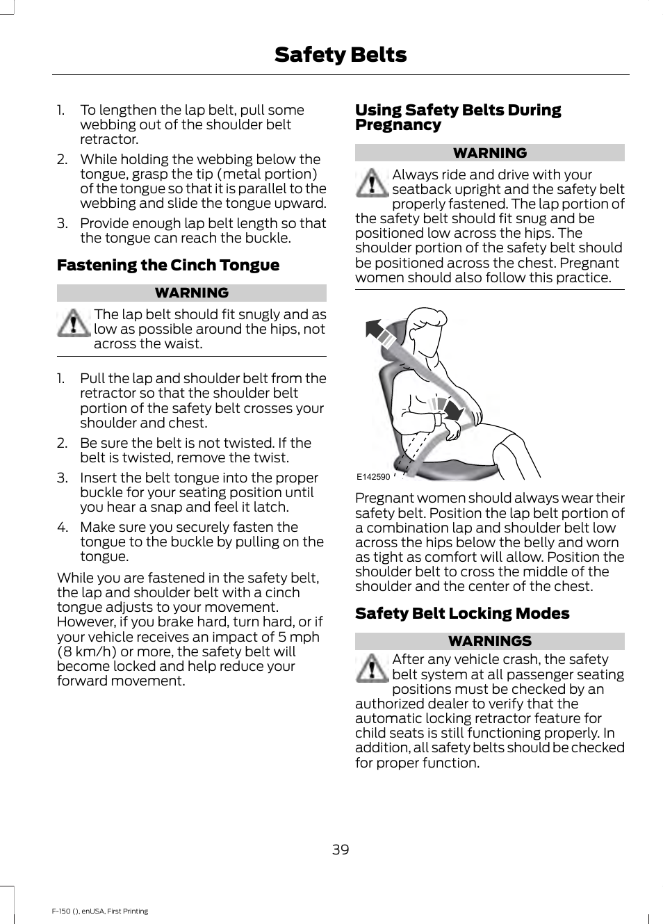 Safety belts | FORD 2015 F-150 User Manual | Page 42 / 549