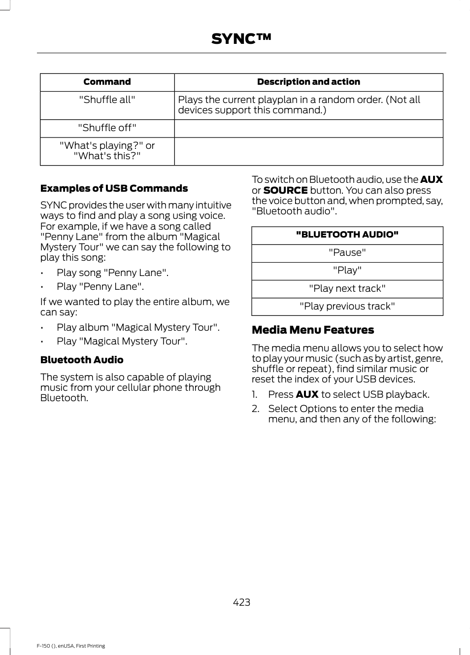 Sync | FORD 2015 F-150 User Manual | Page 426 / 549