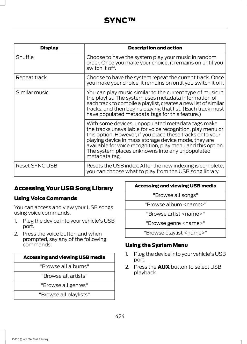 Sync | FORD 2015 F-150 User Manual | Page 427 / 549