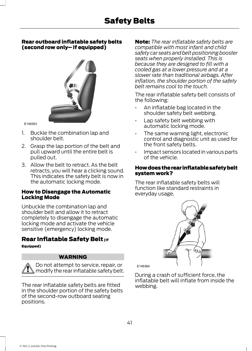 Safety belts | FORD 2015 F-150 User Manual | Page 44 / 549