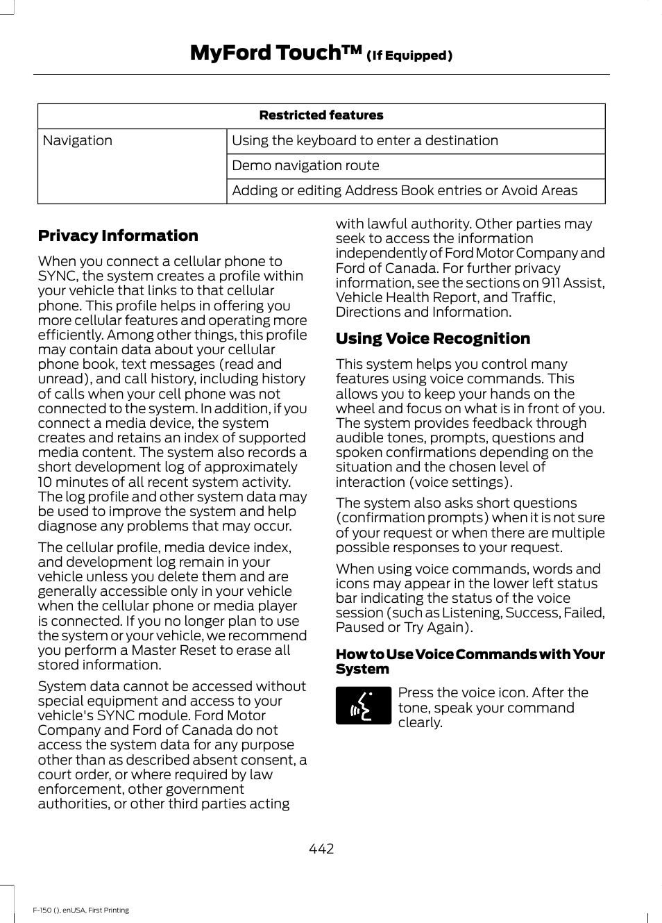 Myford touch | FORD 2015 F-150 User Manual | Page 445 / 549