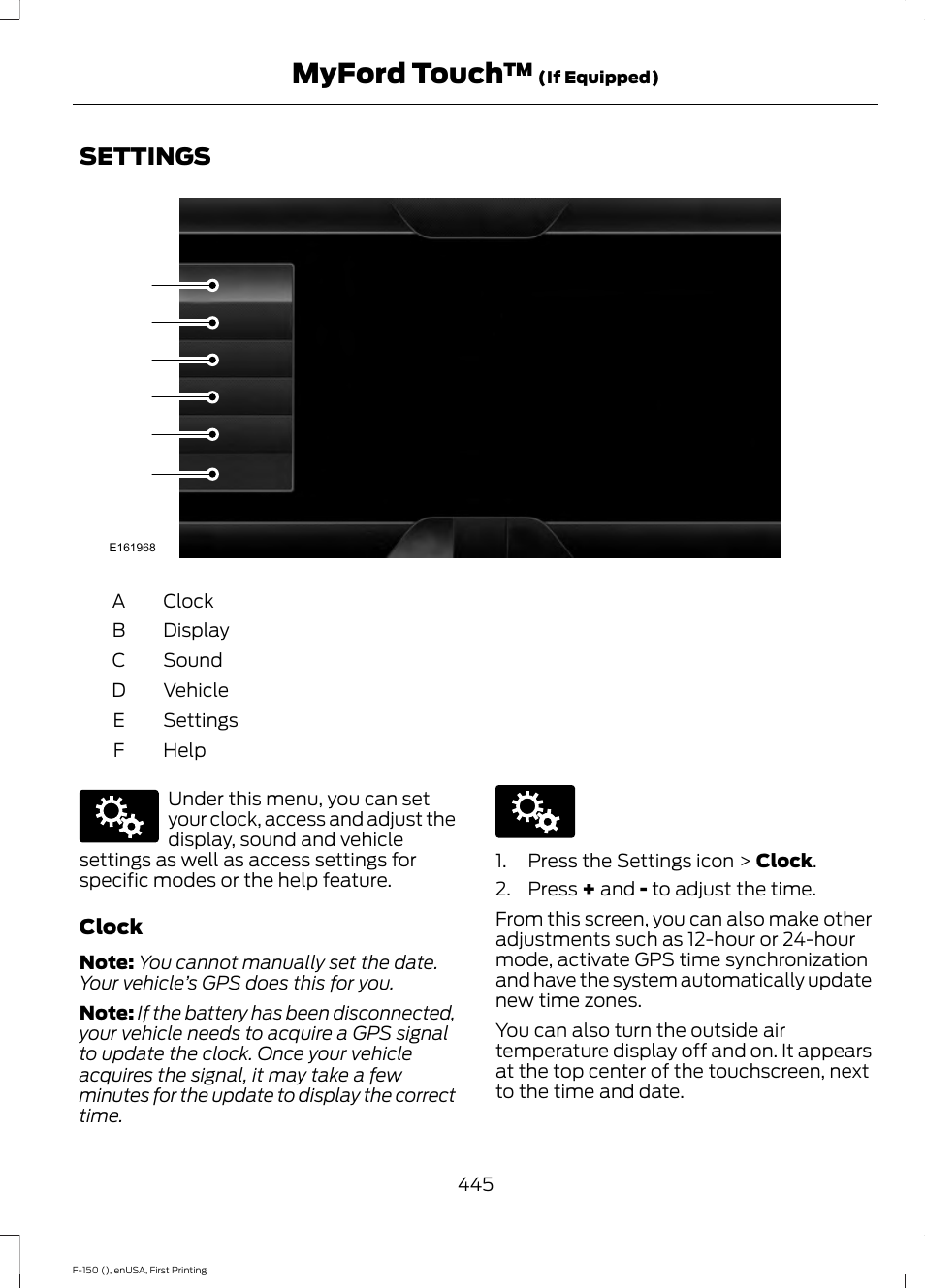 Settings, Myford touch | FORD 2015 F-150 User Manual | Page 448 / 549