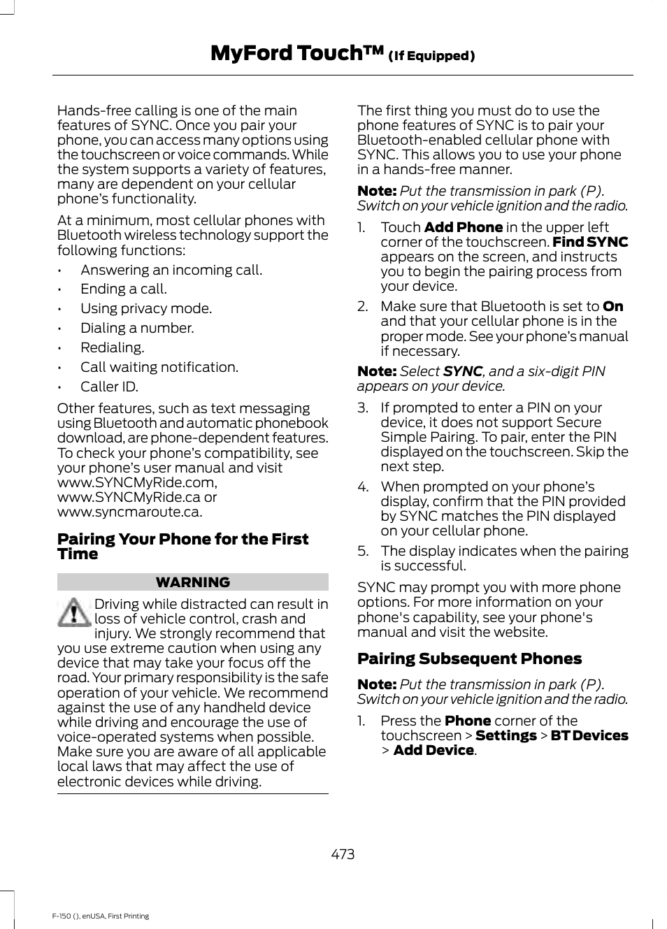 Myford touch | FORD 2015 F-150 User Manual | Page 476 / 549
