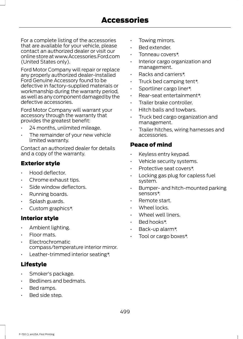 Accessories | FORD 2015 F-150 User Manual | Page 502 / 549