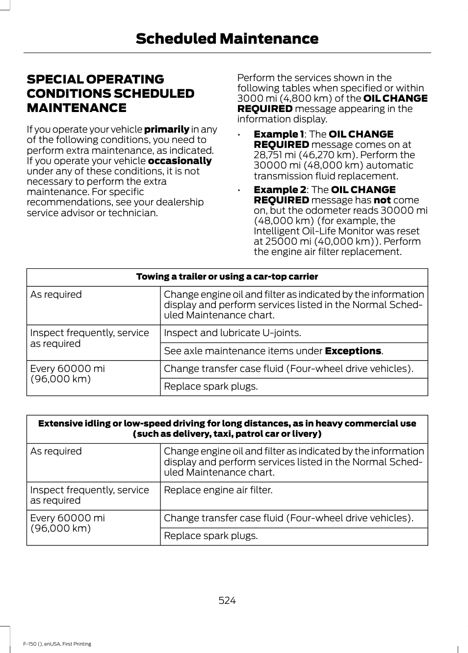 Special operating conditions scheduled maintenance, Special operating conditions scheduled, Maintenance | Scheduled maintenance | FORD 2015 F-150 User Manual | Page 527 / 549