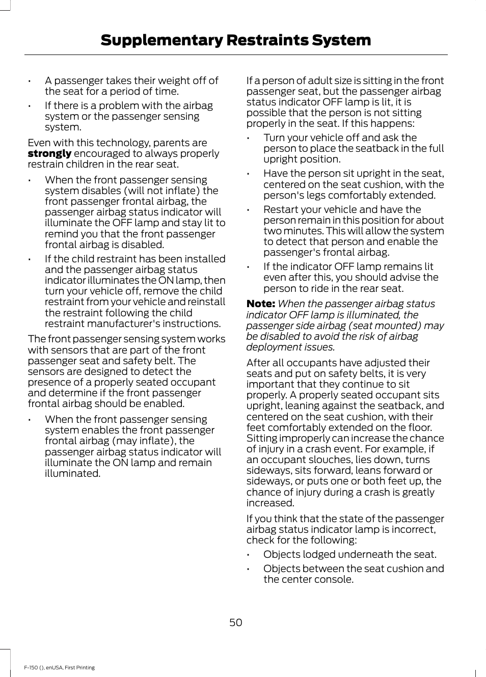 Supplementary restraints system | FORD 2015 F-150 User Manual | Page 53 / 549