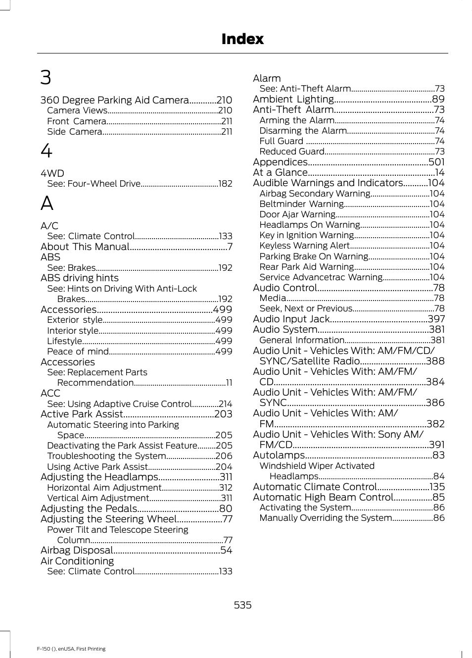 Index | FORD 2015 F-150 User Manual | Page 538 / 549