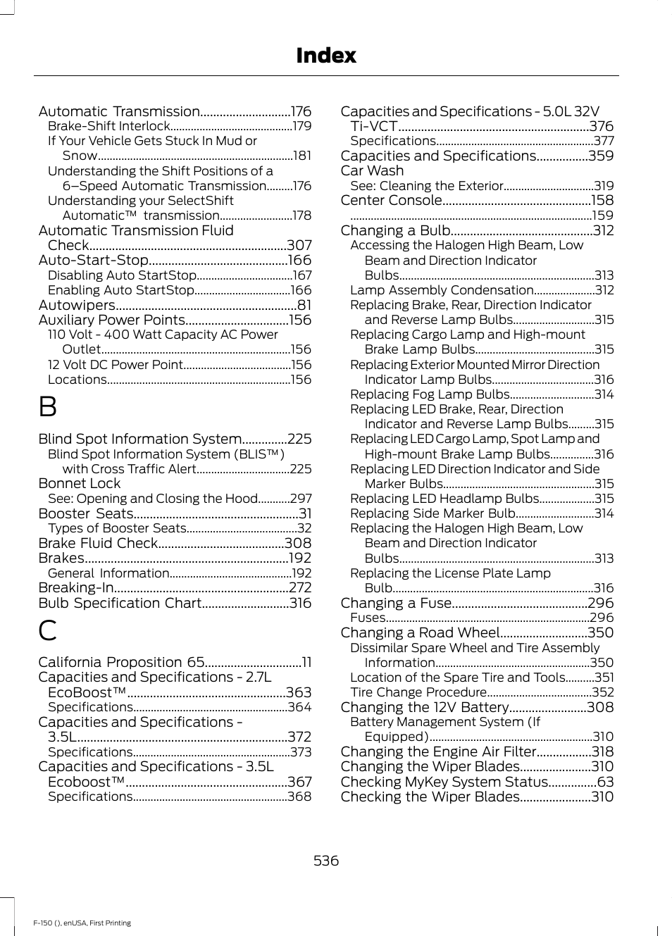 Index | FORD 2015 F-150 User Manual | Page 539 / 549