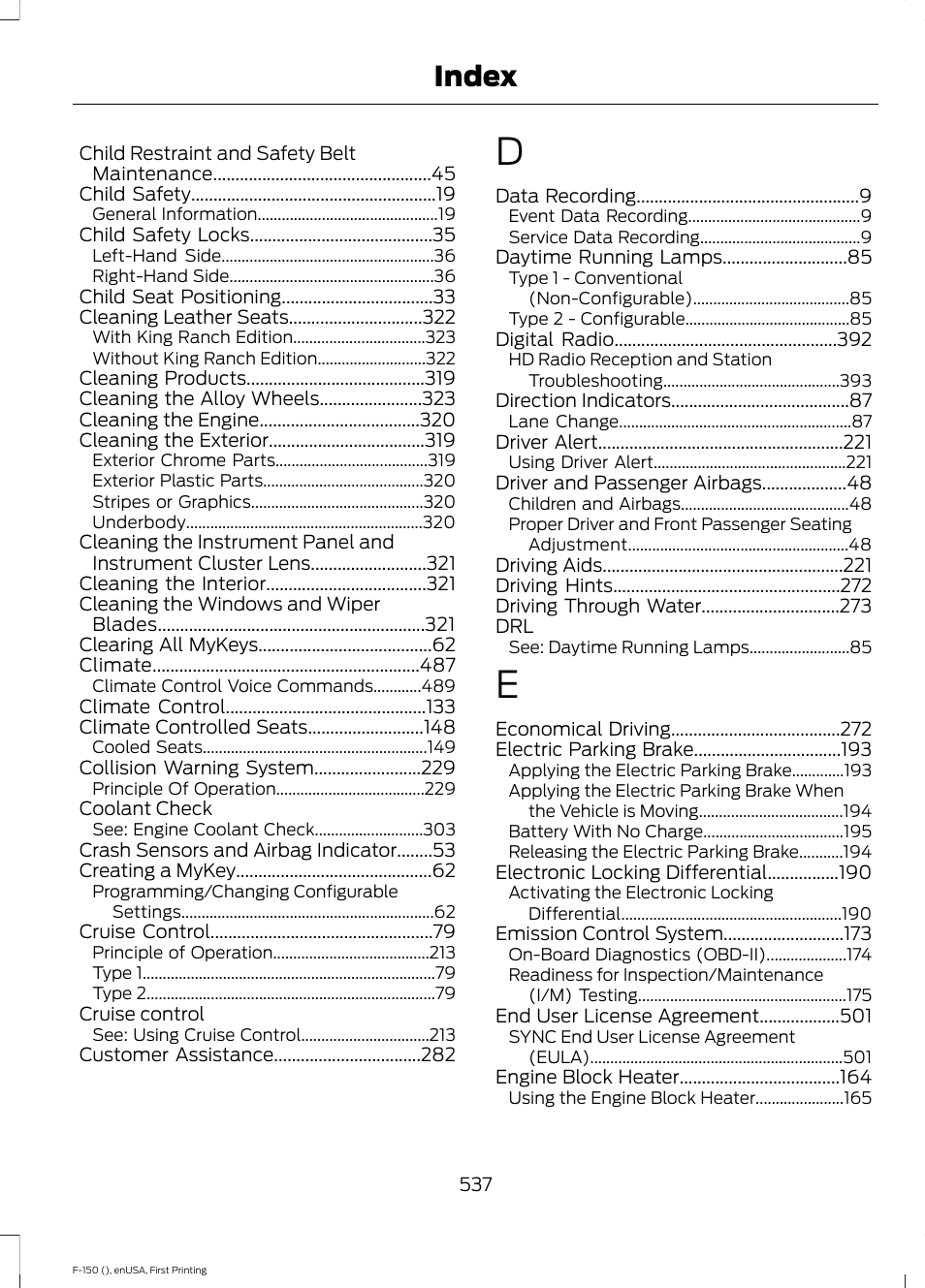 Index | FORD 2015 F-150 User Manual | Page 540 / 549