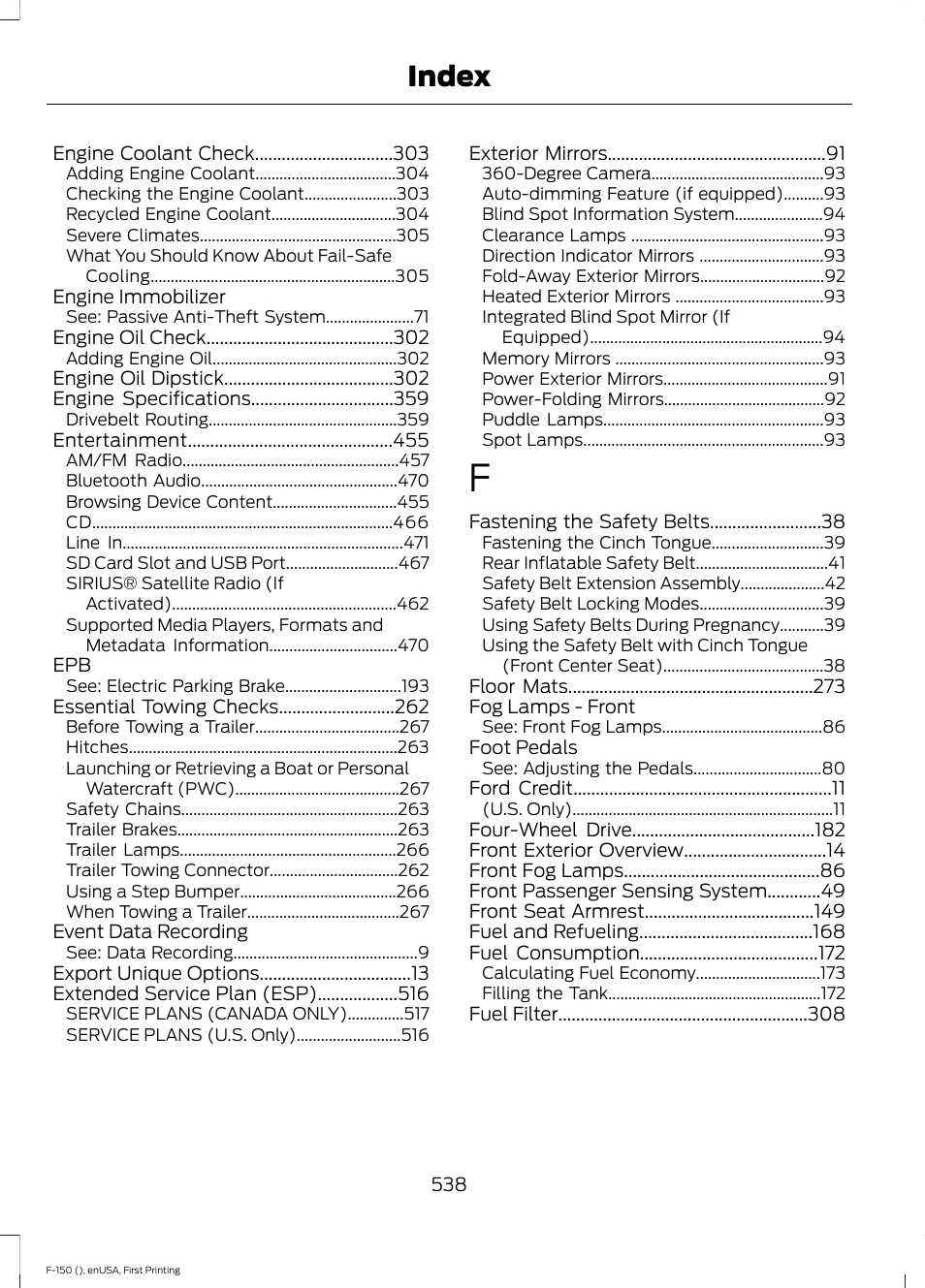 Index | FORD 2015 F-150 User Manual | Page 541 / 549