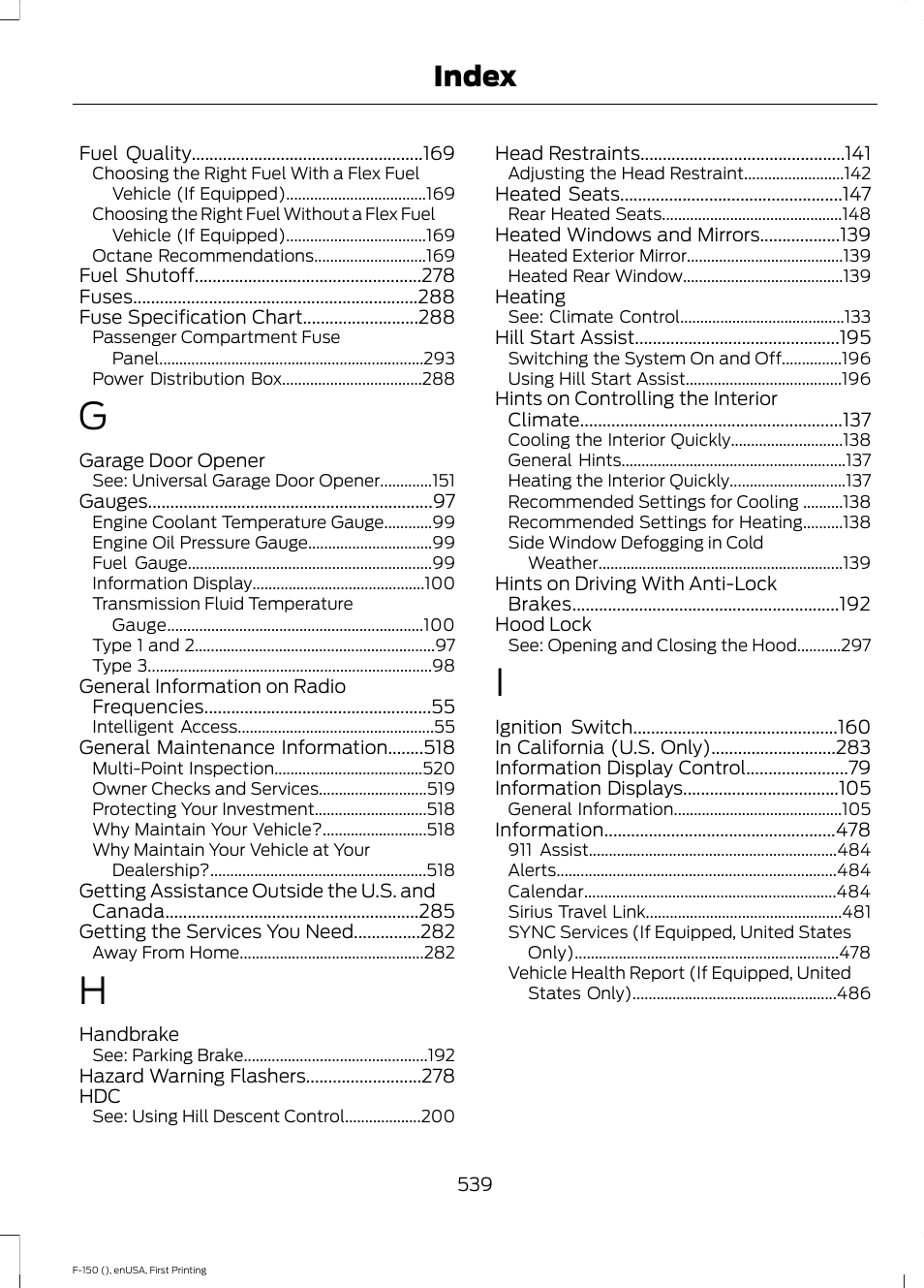 Index | FORD 2015 F-150 User Manual | Page 542 / 549