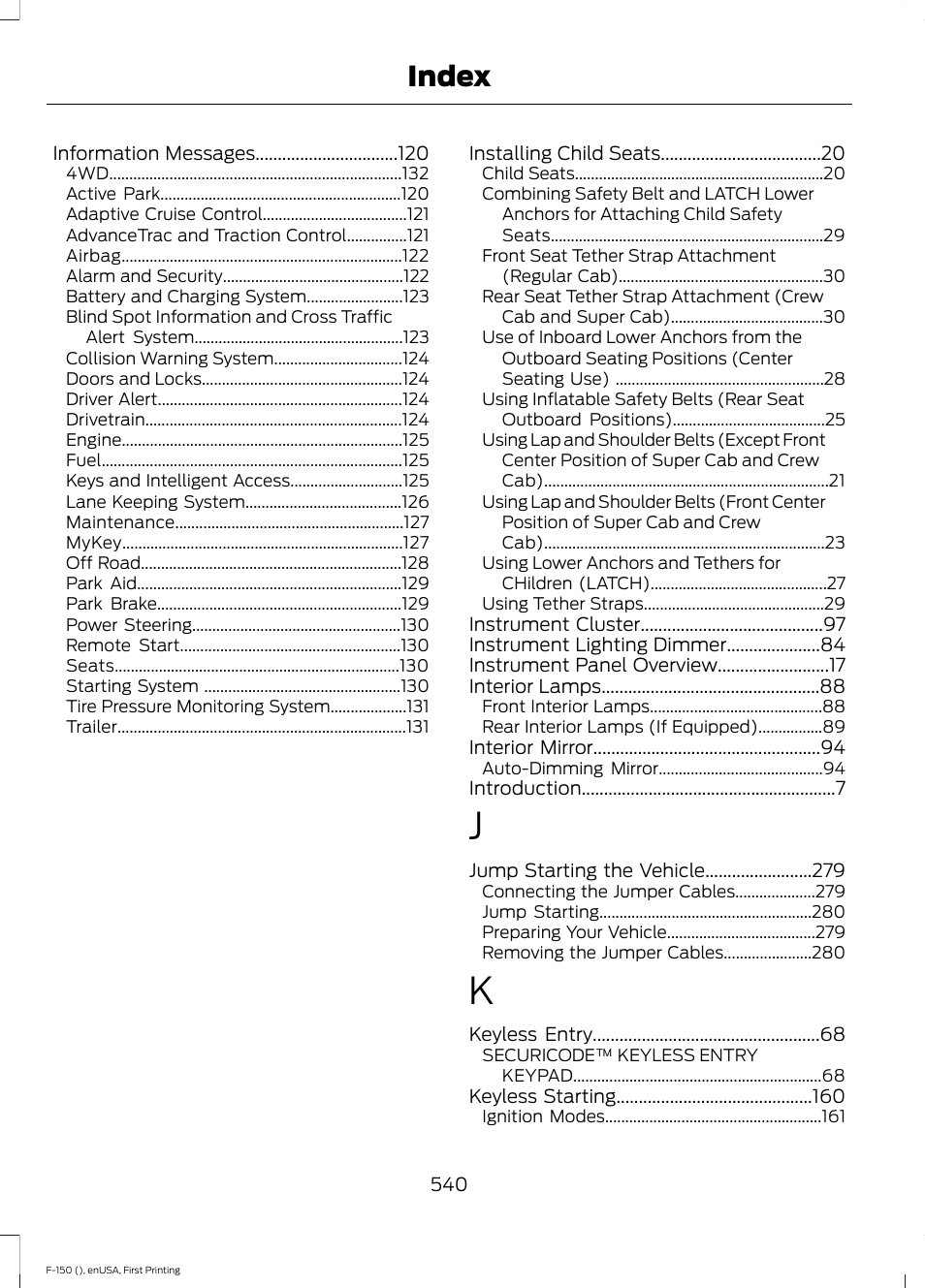 Index | FORD 2015 F-150 User Manual | Page 543 / 549