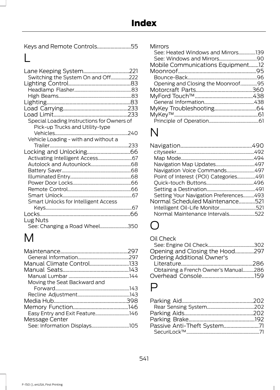 Index | FORD 2015 F-150 User Manual | Page 544 / 549