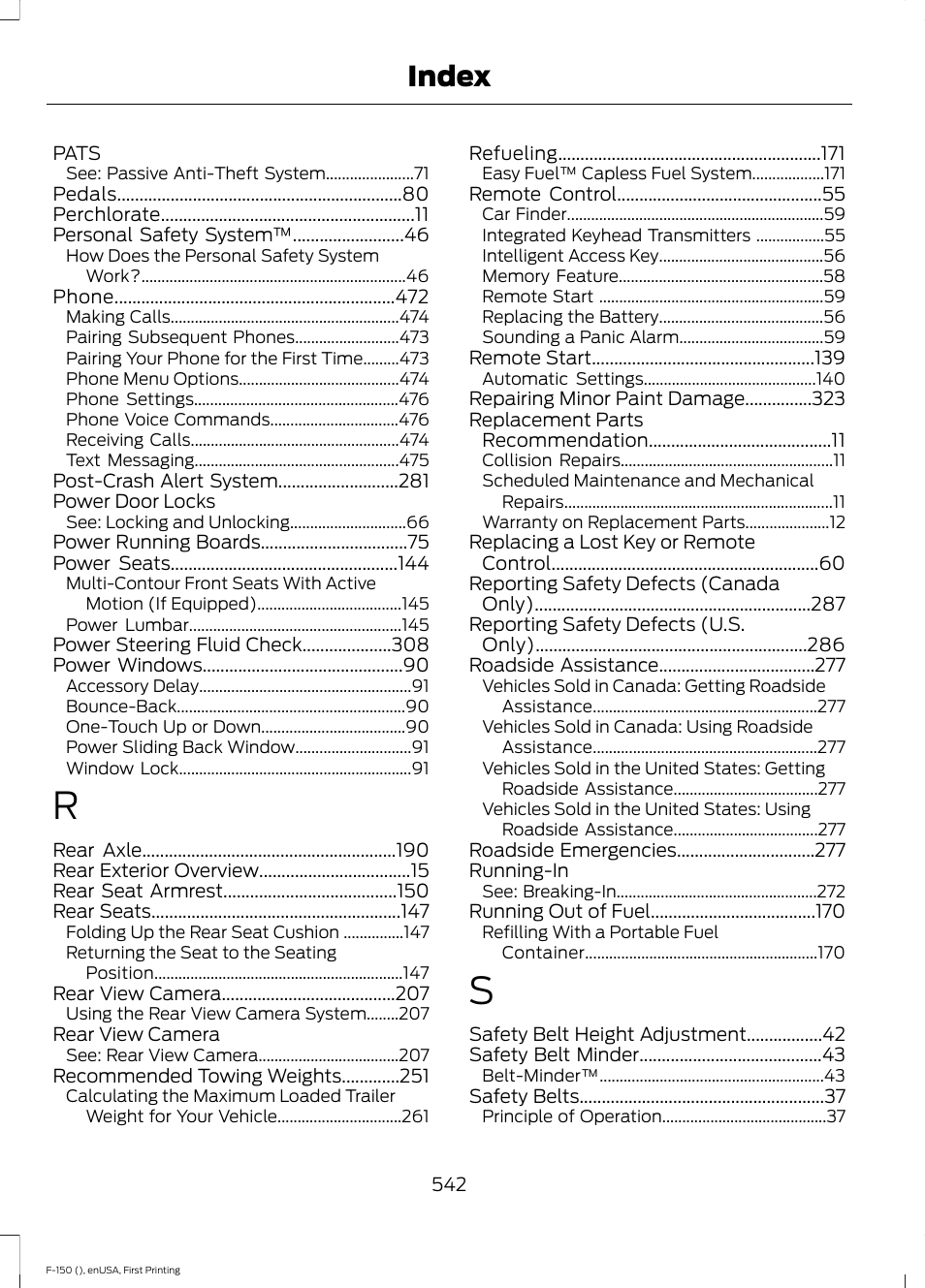 Index | FORD 2015 F-150 User Manual | Page 545 / 549