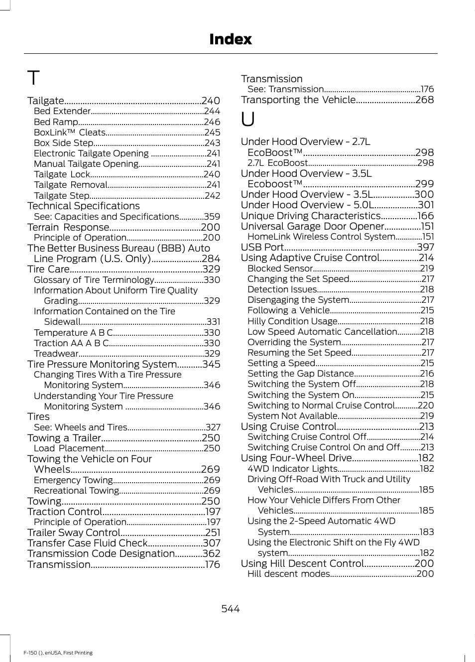 Index | FORD 2015 F-150 User Manual | Page 547 / 549