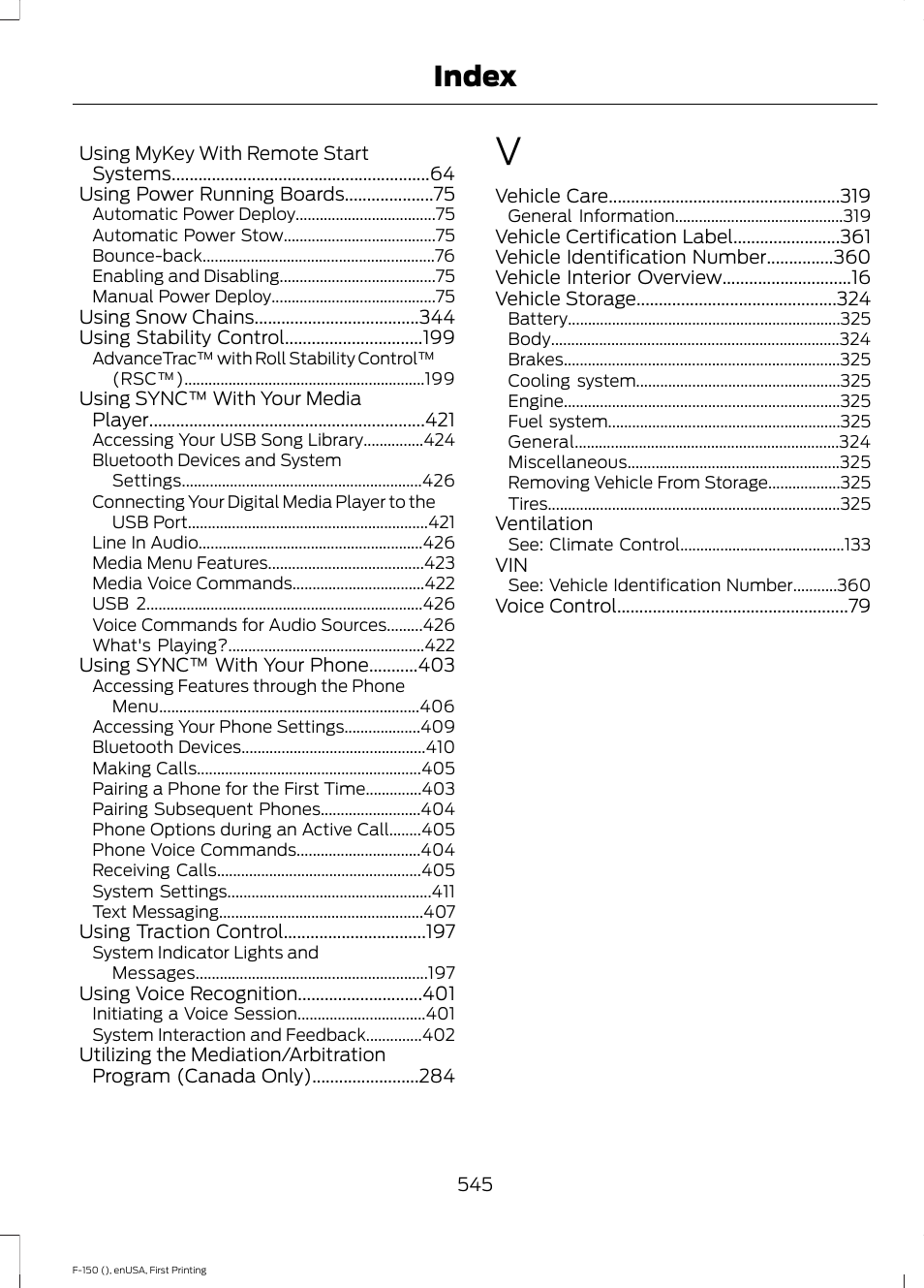 Index | FORD 2015 F-150 User Manual | Page 548 / 549