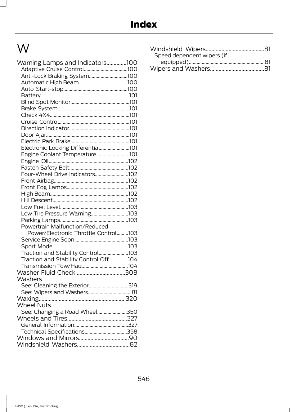 Index | FORD 2015 F-150 User Manual | Page 549 / 549