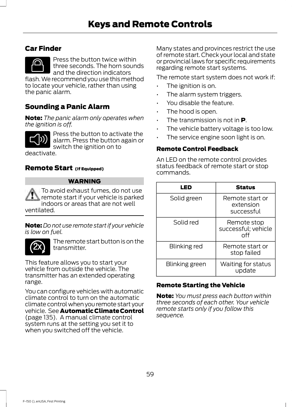 Keys and remote controls | FORD 2015 F-150 User Manual | Page 62 / 549