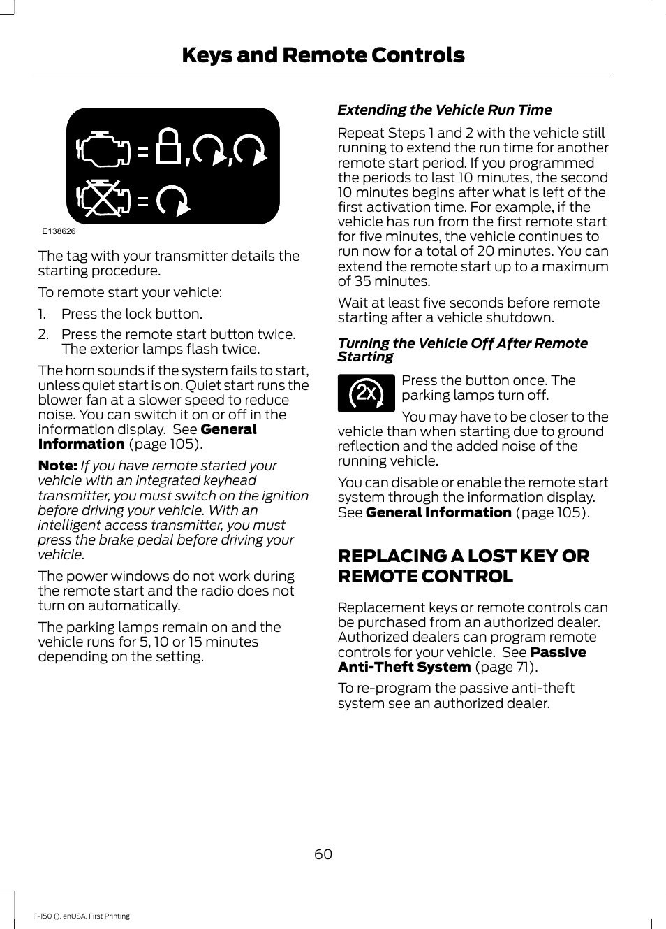 Replacing a lost key or remote control, Replacing a lost key or remote, Control | Keys and remote controls | FORD 2015 F-150 User Manual | Page 63 / 549