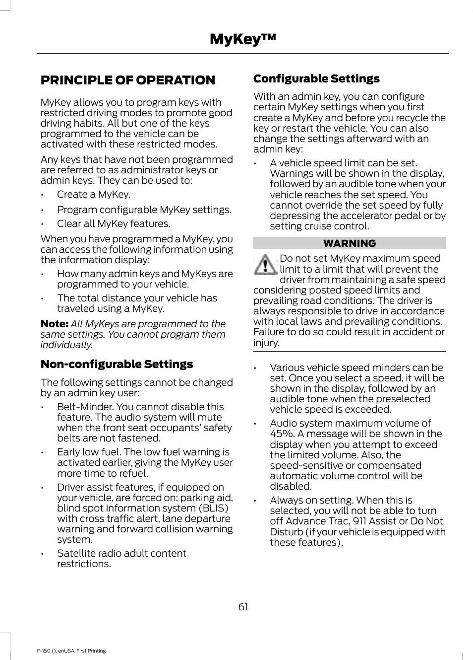 Mykey, Principle of operation | FORD 2015 F-150 User Manual | Page 64 / 549