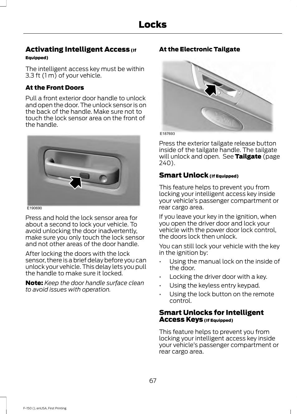 Locks | FORD 2015 F-150 User Manual | Page 70 / 549