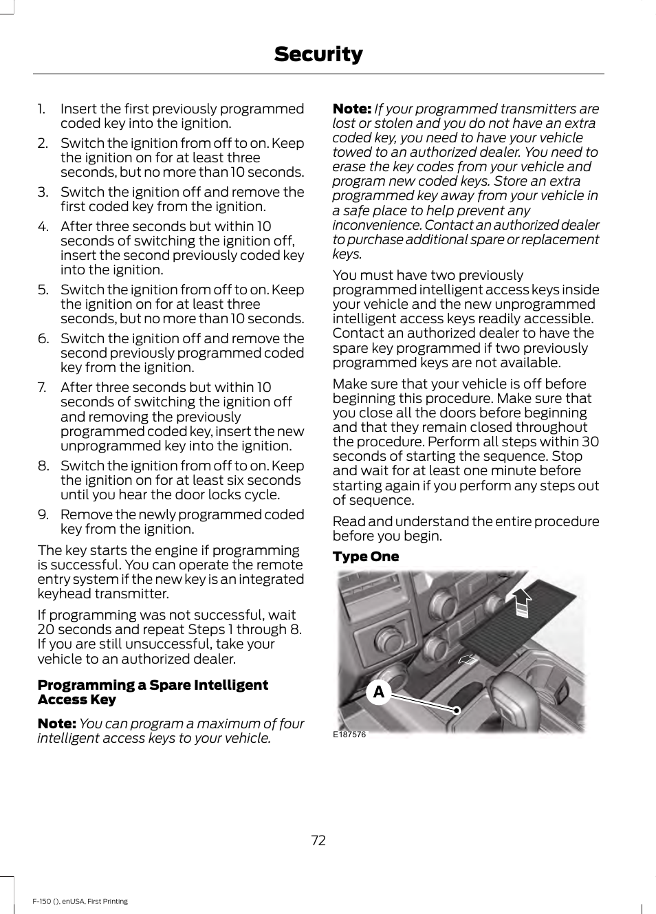 Security | FORD 2015 F-150 User Manual | Page 75 / 549