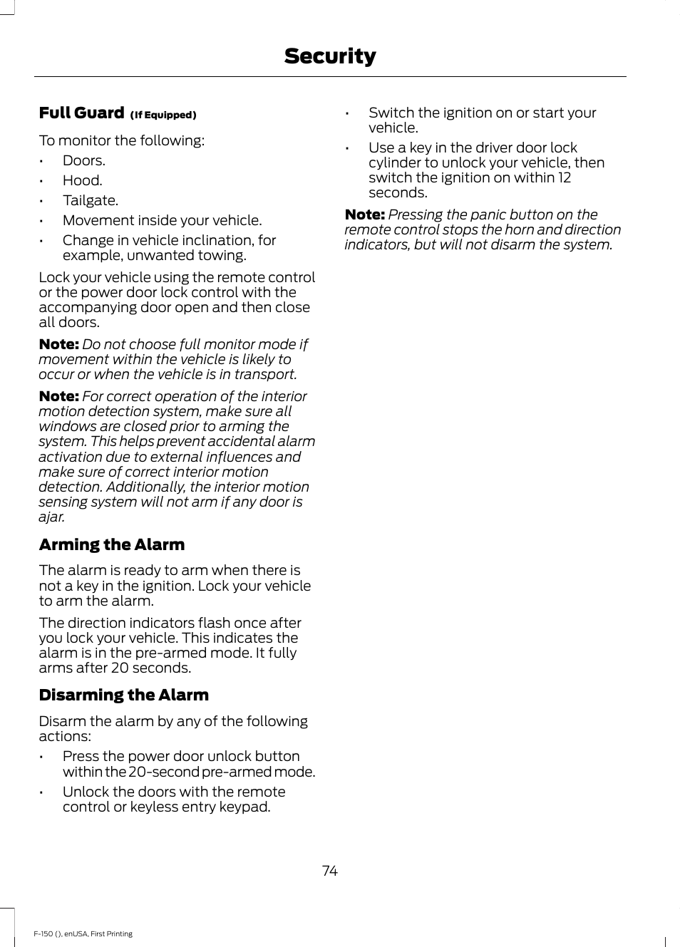 Security | FORD 2015 F-150 User Manual | Page 77 / 549