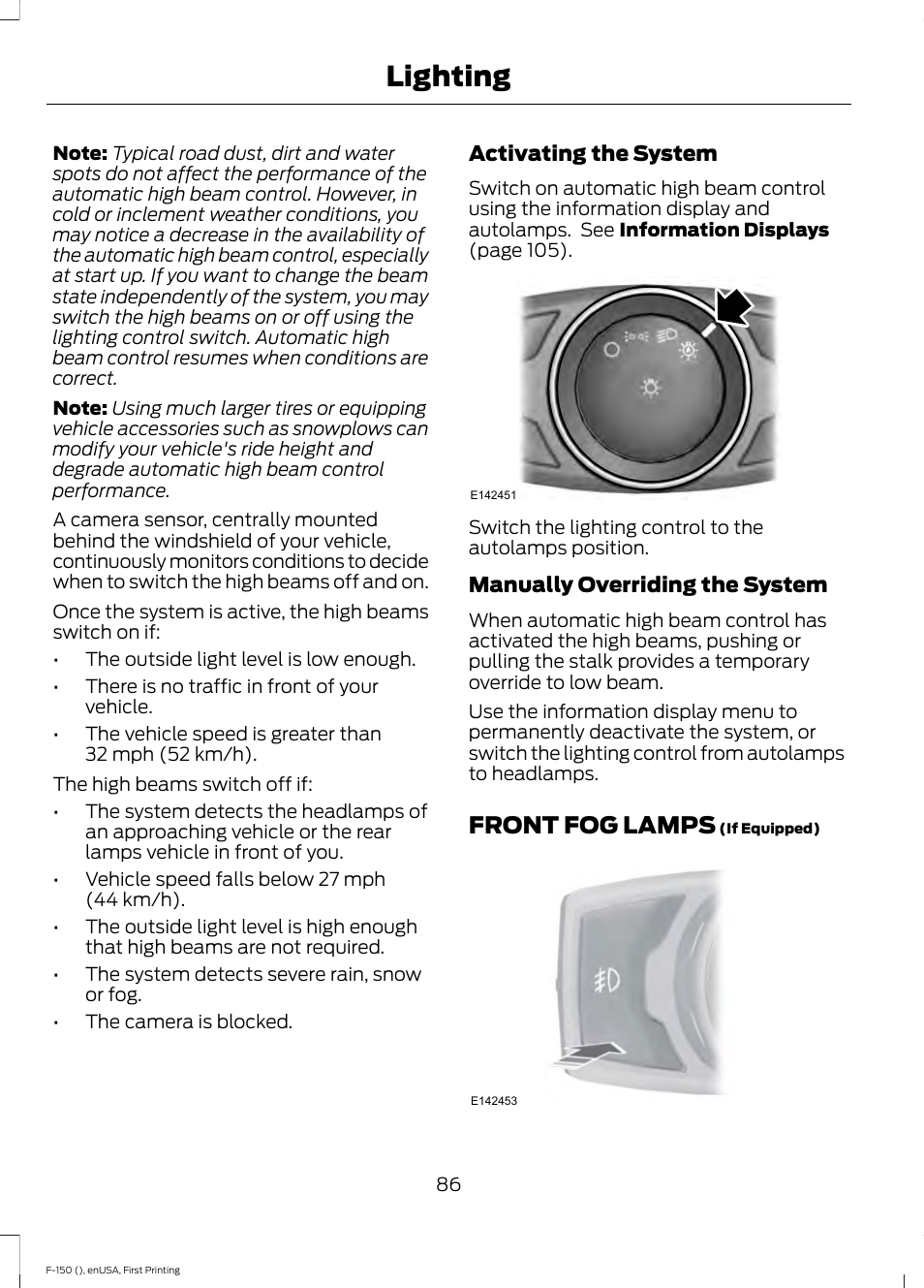 Front fog lamps, Lighting | FORD 2015 F-150 User Manual | Page 89 / 549