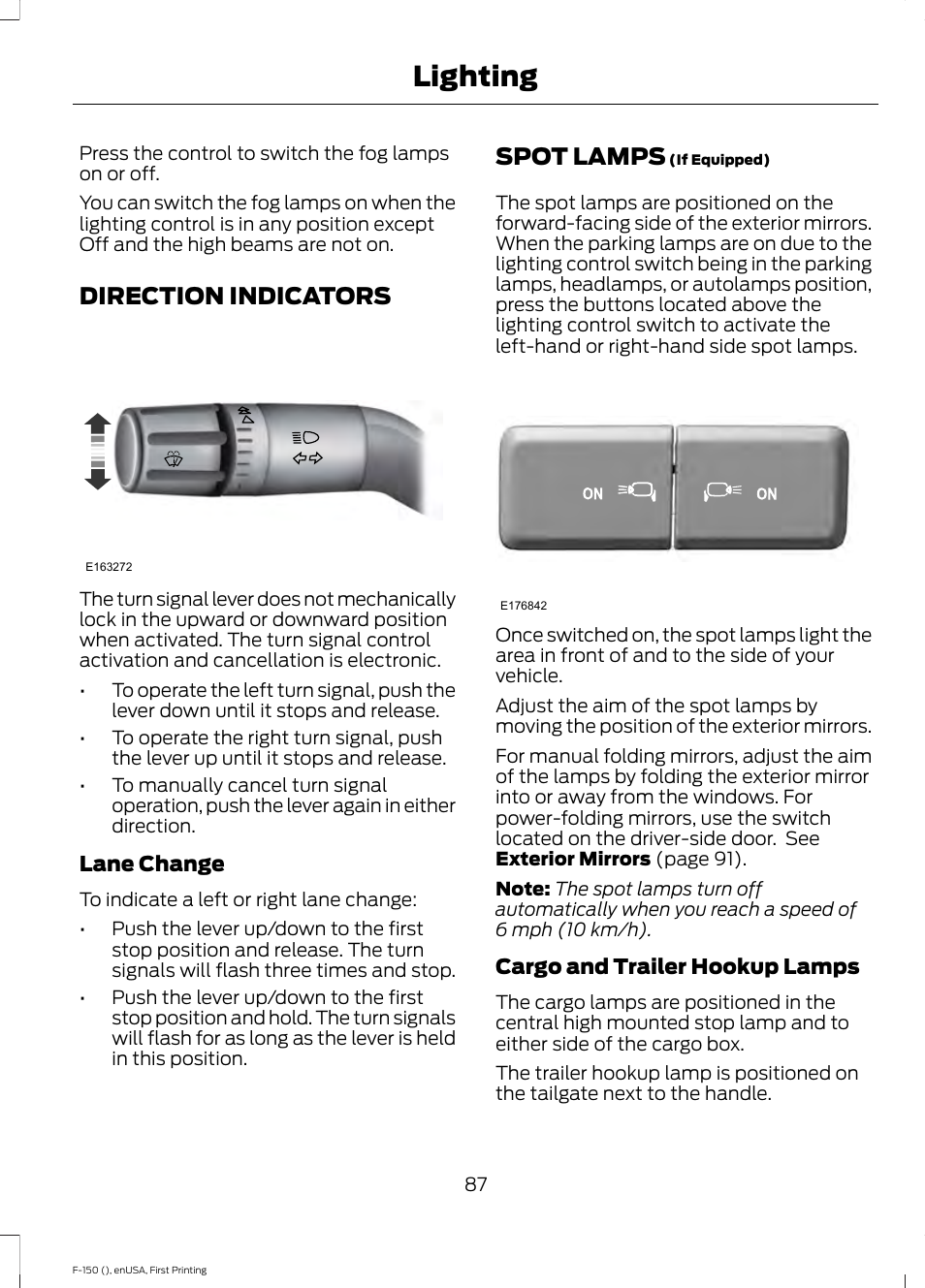 Direction indicators, Spot lamps, Direction indicators spot lamps | Lighting | FORD 2015 F-150 User Manual | Page 90 / 549